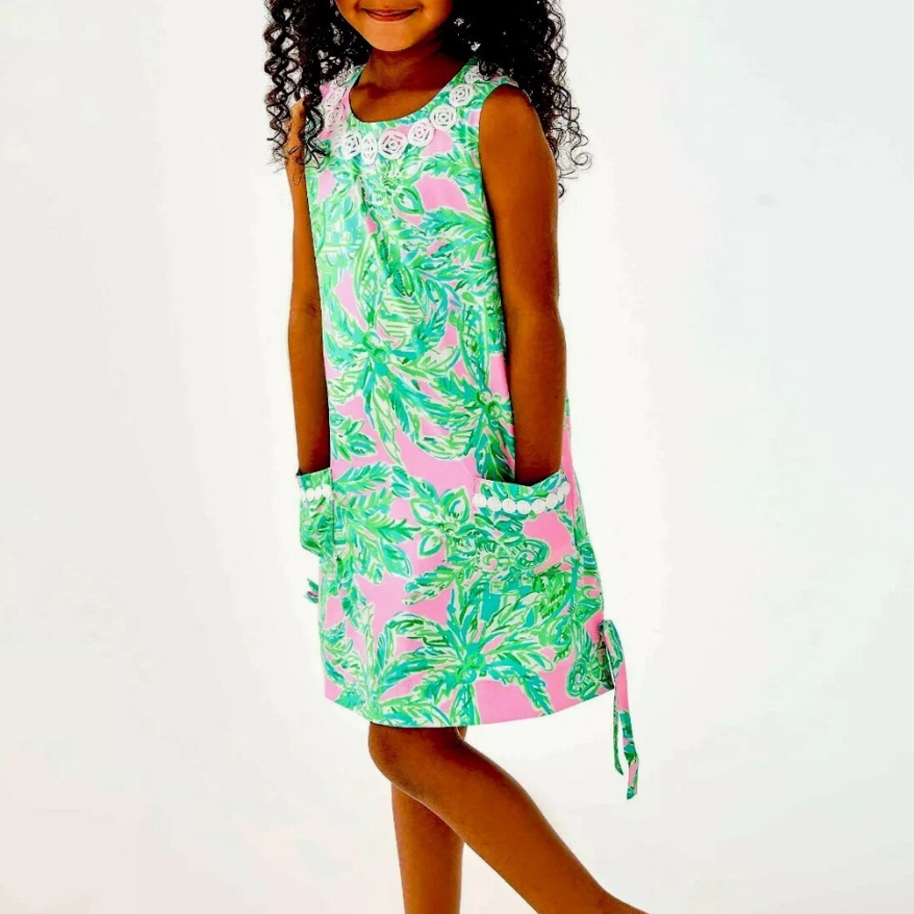 Kids Lilly Pulitzer Pink Green Floral Shift Dress Size 5
